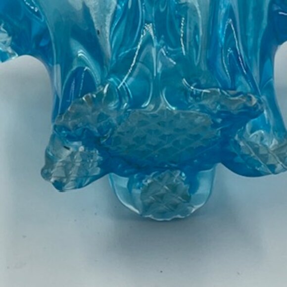 Vintage‎ Ice Blue Blown Stretched Art Glass Basket - Picture 8 of 8